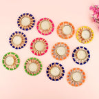 SATVIK 12 Pcs Round Chakra Metal Diya Festive Diwali Pooja Pujan Candle Tea Light Holder Oil Lamp Home Mandir Office Decoration Table Diya - size: Pack of 12