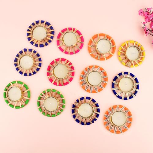 SATVIK 12 Pcs Round Chakra Metal Diya Festive Diwali Pooja Pujan Candle Tea Light Holder Oil Lamp Home Mandir Office Decoration Table Diya - size: Pack of 12