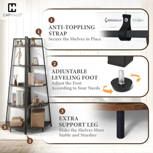 CAPHAUS Tall Corner Shelf Stand, 4-Tier Display Shelves, Ladder Corner Wood Storage Plant Bookshelf with Metal Frame, Versatile Shelving Unit Bookcase for Home Office Space, Dark Grey - color: Dark Grey, size: 4-Tier