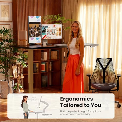 ErGear Height Adjustable Electric Standing Desk, 32 x 19 Inches Sit Stand up Desk, Memory Computer Home Office Desk, Black+Gold - color: Black+gold, size: 31.5 x 18.9 Inches