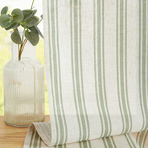 jinchan Linen Kitchen Curtains Striped Tier Curtains 36 Inch Cafe Farmhouse Balanced Stripe Half Window Light Filtering for Bathroom Laundry 2 Panels Green on Linen - color: Striped Green on Linen, size: 26"W x 36"L (Pack of 2)