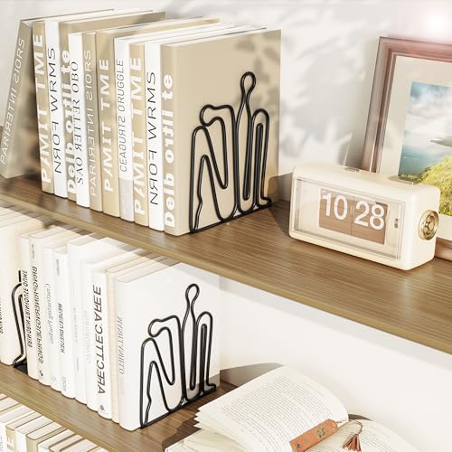 Alsonerbay Thinker Decorative Book Ends for Shelves, Metal Novelty Bookends with Non-Slip Base, Heavy Duty Book Stoppers for Home Office Decor (Black, 1 Pair)