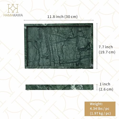 Large Bathroom Vanity Tray, Real Natural Marble Tray 12 inch, Emerald Green Marble Stone Toilet Tank Trays, Modern Dresser Trays, Countertop Organizer for Kitchen Counter, Soap Dispenser - color: Emerald Green 12-in Rect