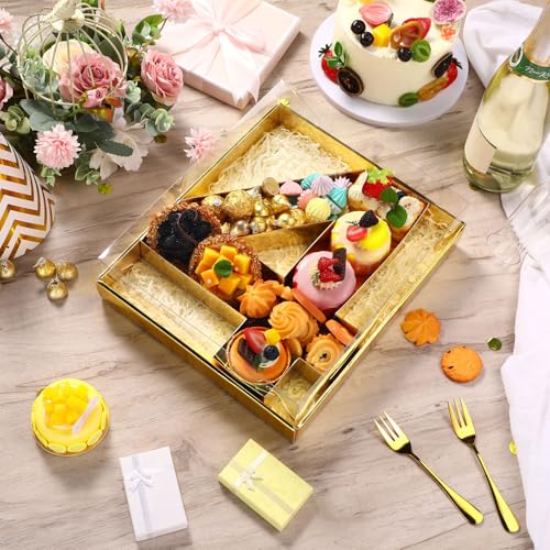 SiliFine 12" Charcuterie Number Shaped Mache with Clear Lid Fillable Sweets Serving Trays Paper Mache Cupcake Candy Box for 2025 Graduation Party Graduation Celebration(Gold,Number 4) - color: Gold, style: Number 4