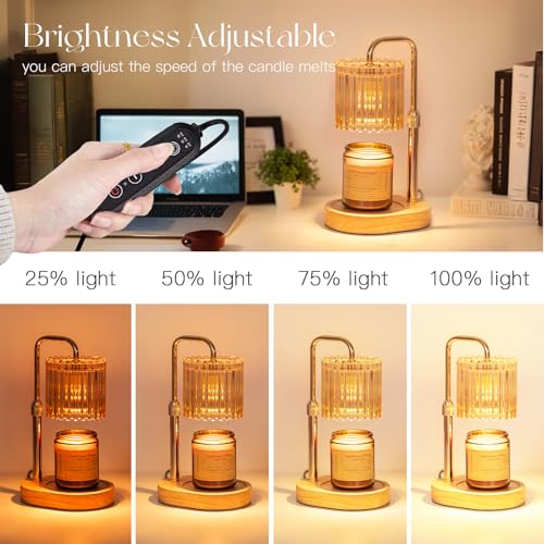 Candeldo Candle Warmer Lamp with Timer: Gold Candle Warming Lamp Height Adjustable Wax Melt Warmer Dimmable Modern Farmhouse New Home Bedroom Decor Mothers Day Housewarming Gift for Women - color: Amber