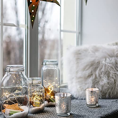 LETINE Silver Votive Candle Holders Set of 36 - Speckled Mercury Silver Glass Candle Holder Bulk - Ideal for Valentine's Day Decorations Indoor，Spring&Summer Wedding Centerpieces，Home Decor - color: Silver