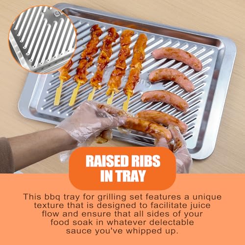 Grilling Prep and Serve Trays, Set of 2 Stackable Stainless Steel BBQ Tray, Standard Marinating Container, Serving Platter for Plating Food, BBQ Prep Tub for Marinating Meats, Grill Accessories - style: Standard Prep Trays