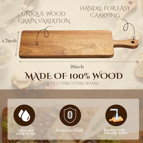 Nuenen 6 Pcs Wood Cutting Board with Handle 16.1 x 4.7 Inch Acacia Bamboo Wooden Serving Kitchen Chopping Boards for Pizza, Bread, Cheese, Charcuterie, Fruit, Vegetables(Narrow Acacia) - color: Acacia, size: 16.1 x 4.7 Inch