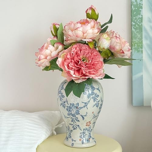 Vintage Blue and White Ceramic Vase, Porcelain Decorative Ginger Jar Flower Vase for Centerpiece Living Room Table Shelf, Chinoiserie Country Decor - color: Multicolor, size: Large