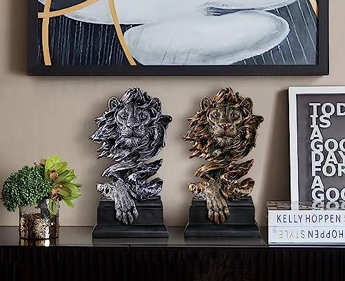 Lion Head Statue Decor Lion Sculpture for Home, Office, Bookshelf, Desk, Living Room, Barn - Decorative Art Figurine (2 Pieces) - style: Lion