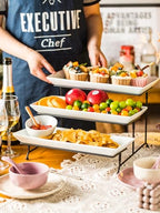 Gomakren 3 Tier Serving Trays Stand 14 Inches Serving Platters Rectangular Large Serving Plates for Party Display Set Collapsible Sturdier Rack, White Serving Trays and Platters - color: Black, size: 15.7" x 13.5" x 9.2"