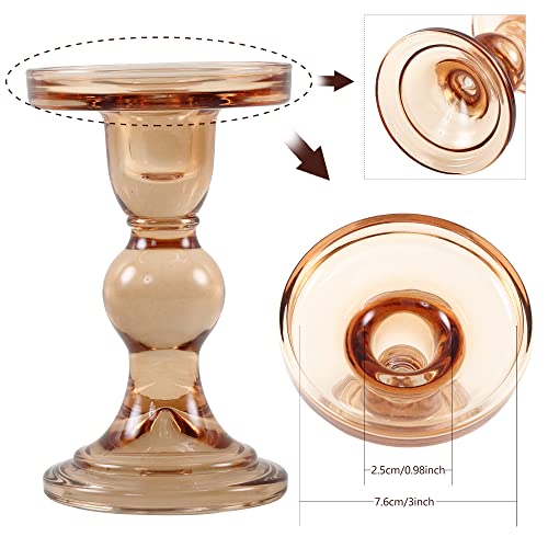 GMWD 3 Pcs Glass Candle Holder Set Clear, Amber Candlesticks Holders Pillar Taper Candles Tealight Stand for Wedding Centerpieces Home Decorations Dining Table - color: Amber