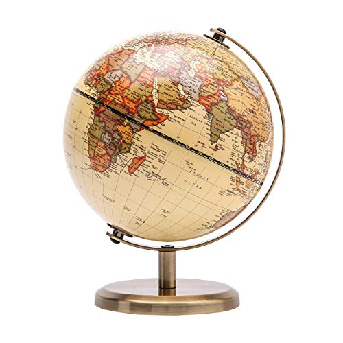 Annova Antique Globe Dia 5.5-inch / 14CM - Educational/Geographic/Modern Desktop Decoration - Stainless Steel Arc and Base - for School, Home, and Office (Antique 5.5“) (Brown-1) - color: Brown-1 5.5Inch