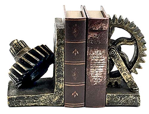 Decorative Bookend Gear Book Ends Industrial Rustic Vintage Unique Heavy Statues Bookshelves Support Home Decor Accents (Large) - size: Large
