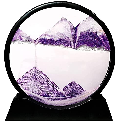 Muyan Moving Sand Art Picture Sandscapes in Motion Round Glass 3D Deep Sea Sand Art for Adult Kid Large Desktop Art Toys (Purple, 7 Inch) - color: Purple, size: 7 Inch