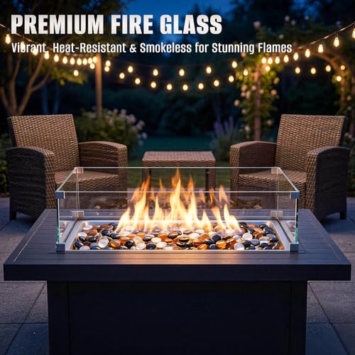 Mr. Fireglass 10 Pound Blended Fire Glass Beads, 1/2" High Luster Mixed Colored Fire Glass Drops for Fireplace Fire Pit & Lanscaping, Onyx Black, Crystal Ice, Caramel - color: Onyx Black, Crystal Ice, Caramel, size: 1/2 inch, 10 Pounds