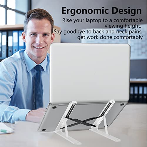 Laptop Stand for Desk, Adjustable Laptop Riser Foldable Portable Laptop Holder, Ventilated Cooling Notebook Stand for 10-15.6” Laptop,Tablet-White - color: White