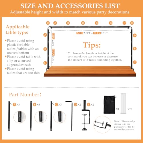 Over The Table Rod Stand with Clamps Adjustable 31"-110'' Length 31"-64" Height Table Balloon Arch Stand with Storage Bag Metal Decorating Rod for Table Hanging - color: Black