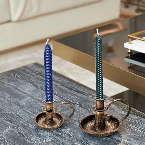 Gold Brass Vintage Candlestick Holders, with Handle, Taper Candle Holder for Candlesticks, for Fireplace Party, Dining, Home, Wedding Decor,Fits 3/4 inch Thick Candle&Led Candles（Set of 2pcs） - color: Gold, size: 1 set (2 pcs)