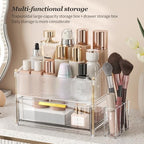INVSSENE Stackable Makeup Organizer Countertop, Storage Perfume Skincare Cosmetic Lipstick Face Mask Makeup Brush Palettes, Ideal for Vanity Bathroom Counter - color: 3514 Clear