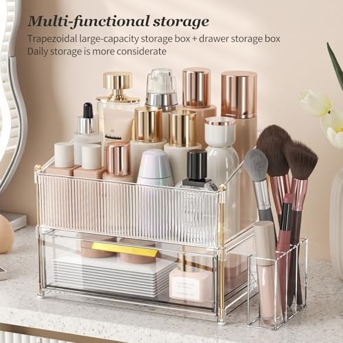 INVSSENE Stackable Makeup Organizer Countertop, Storage Perfume Skincare Cosmetic Lipstick Face Mask Makeup Brush Palettes, Ideal for Vanity Bathroom Counter - color: 3514 Clear