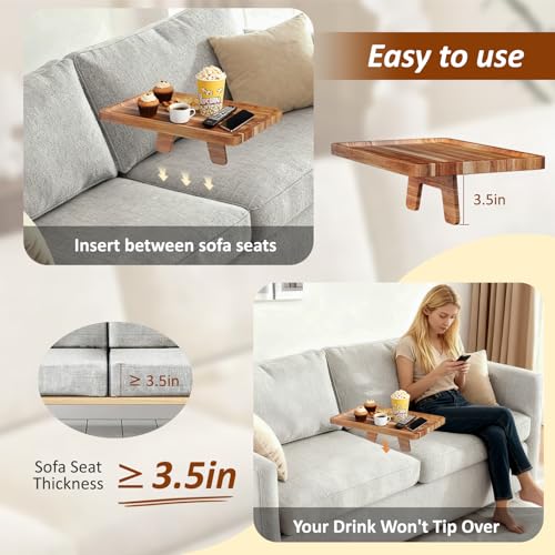 Acacia Wood Couch Tray, Folding sofa Table Insert for Middle Portable Couch Armrest Trays Perfect for Drinks, Snacks, Phone, Remote Control,14.96x10.23-inch (Rectangle) - color: Rectangle