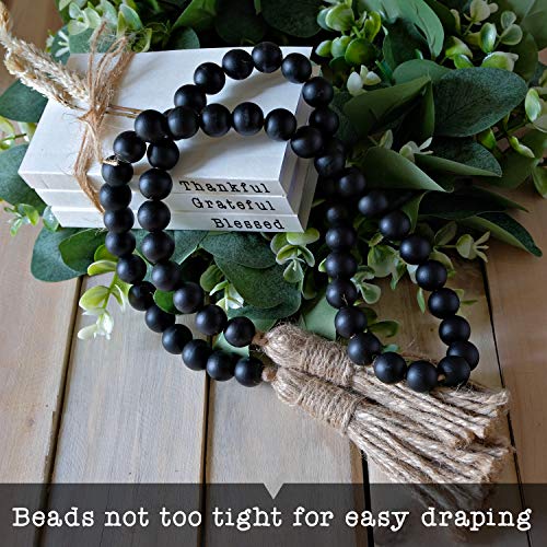 Boho Wood Decorative Beads & Tassel Garland Black - color: Black