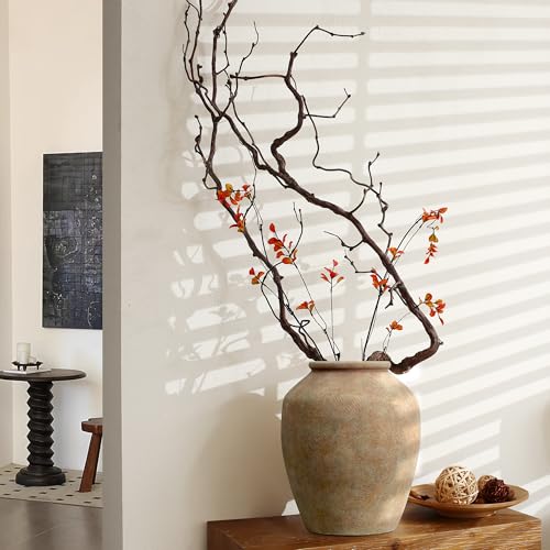 LuxenHome Rustic Flower Vase, 12.4" Tall Terracotta Vases with Earthy Brown Tones, Vintage Pottery for Dining Table Decor, Boho Ceramic Vase for Shelf Living Room Decor, Home Décor Accents - color: Brown a