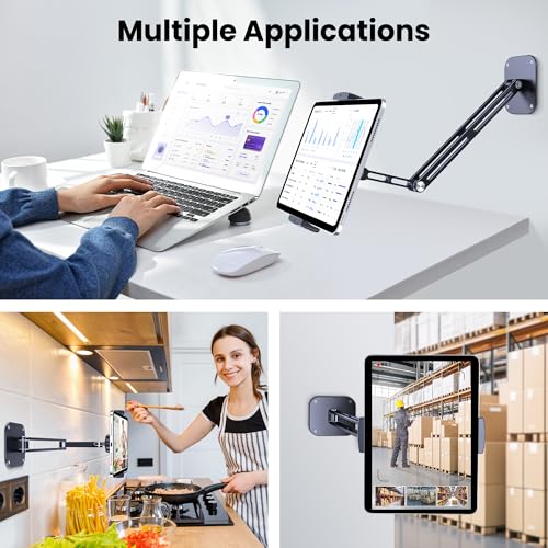 Extended Version Tablet Wall Mount Holder, 15" Aluminium Wall Mount for IPad with 360° Adjustable Rotating Base for iPad Pro Air Mini, Galaxy Tab, All 4.7-13" Phones and Tablets (Long Style) - size: Extra-Long Dual-Arm