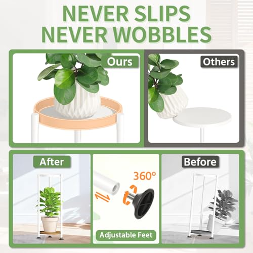KMOTASUO 2 Tier White Plant Stand Indoor for Large Tall Heavy Duty Planter, Multiple Sturdy Metal Flower Corner Rack for Narrow House Floor, Iron Vertical Level Round Orchi Holder Organizer, Modern - color: White + Brown, size: 2 Tier