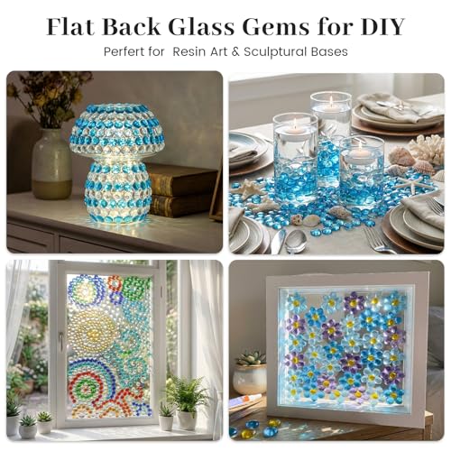 FUTUREPLUSX 5Lb Light Blue Flat Glass Marbles, Glass Beads Flat Gems Aquarium Pebbles Vase Filler Table Scatter Decor - color: Blue