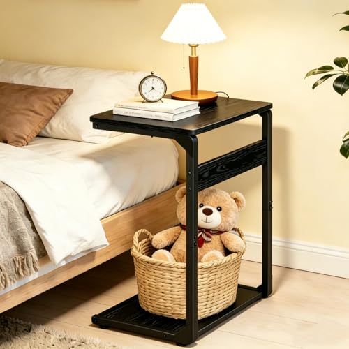 Small End Tables, Nightstand Set of 2, C Shaped Couch Side Table, Sofa TV Tray Table, Night Stand, Nightstands for Bedroom, Bedside, Living Room ET-YB-BKW2 - color: Black
