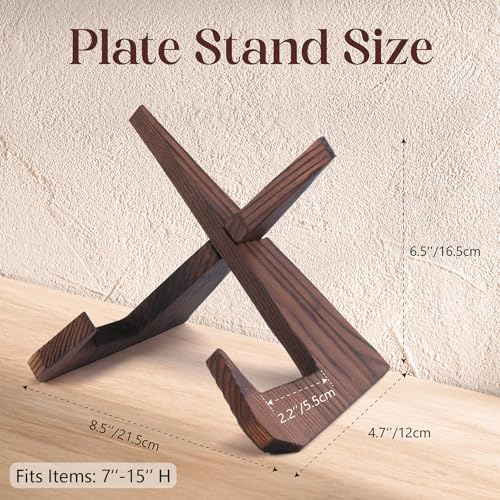 XKDOUS 2 Pack Plate Stand for Display, 6.5 Inch Wood Plate Display Holders, Picture Frame Holder, Cookbook Stand Recipe Book Holder for Book, Plate, Photo, Decorative Table Top Easels