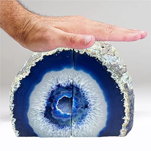 AMOYSTONE Natural Blue Agate Bookends, Heavy-Duty Multi-Purpose Book Ends for Shelves, Decorative Crystal Book Stopper, 4-6 LBS, Perfect for Office Bookcase - color: Blue, size: 4-6 Pounds