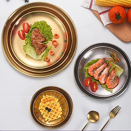 Stainless Steel Gold Plates 2 Set Round Dinner Dishes 12 Inch Metal Plates Great for Picnic,Outdoor Camping Plate,Shatterproof Dishwasher Safe - size: Gold 12 Inch