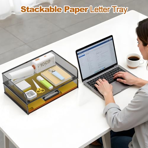 YINGHUA 2-Pack Metal Mesh Stackable Paper Letter Trays Organizer for Classroom,Office Desk File Sorter Holder Organizer Storage Box for Letter/A4 Size Folder Documents-Black - color: 2 Pack-black