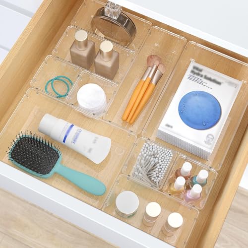 StorMiracle 28 PCS Clear Plastic Drawer Organizers Set, 4 Size Desk Drawer Organizer Trays for Makeup, Jewelry, Kitchen Utensils, Gadgets and Office Accessories - color: Clear, size: 28 PCS
