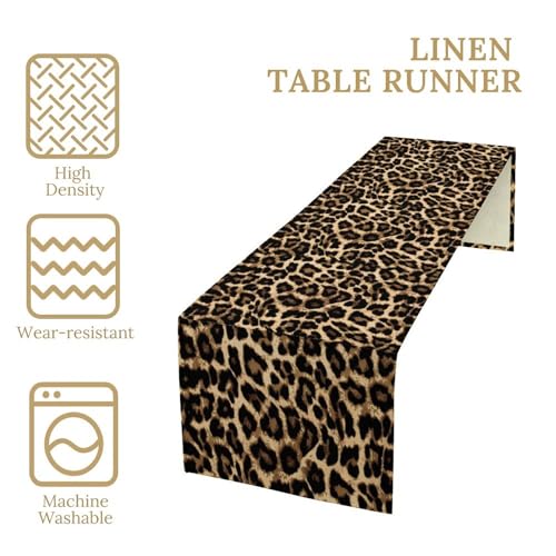 Brown Leopard Print Table Runner,Cheetah Animal Tiger Skin Pattern Art Kitchen Dining Table Decoration for Home Party Decor Table Runners 13x36in - color: Brown, size: 13x36in