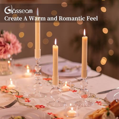 Glasseam Glass Candle Stick Holder: Clear Taper Candle Holders Set of 3 Modern Candlestick Holders for Taper Candles Decorative Candle Holders for Table Centerpiece Wedding Party Christmas Decorations - color: Clear