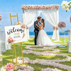 58''H Gold Easel Stand for Sign, Adjustable Welcome Wedding Sign Stand for Display with Chain Support, Heavy Duty Metal Poster Easel Holder for Party Painting, 17'' x 17'' x 58''H（1 Pack） - style: 1pack-Gold
