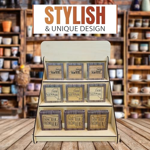 Wooden Portable Retail Table Display Stand Countertop 3 Step Riser Craft Shows, Farmers Markets Tradeshows |No Hardware Assembly Flat Pack Soap Display CBD Jewelry Spices Cups Tumblers Coasters