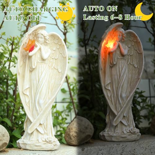 Angel Figurine, Large Angel Garden Statues Outdoor with Butterfly Solar LED Lights Lawn Decorations Yard Ornament Sculptural for Outside Patio Decor, Angel Gardening Gifts - style: Butterfly-2