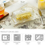 Crystal Covered Butter Dish,8inch Classic Glass 2-Piece Design Butter Keeper with Lid | Butter Holder | Dishwasher Safe - size: 8inch