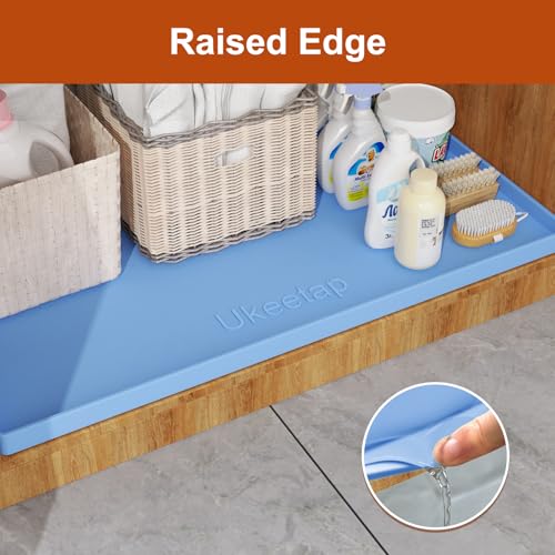 ukeetap Extra Thick Silicone Mat Waterproof with Raised Edge 34" x 22", Under Sink Mat for Kitchen & Bathroom, Kitchen Cabinet Liner, Multi-Purpose for Storage & Protection, Blue - color: Blue, size: 34" x 22"