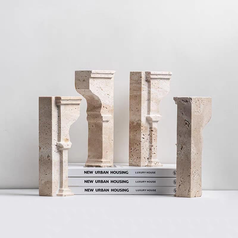 Set of 2 Piece Modern Travertine Bookend, Arc de Triomphe Design, Natural Stone Book Holders for Desk and Shelf (2 pcs 1 Set -Arc de Triomphe) - color: 2 Pcs 1 Set -Arc De Triomphe
