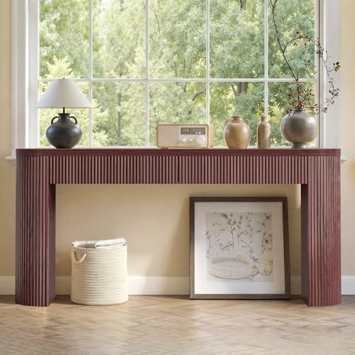 Itaar 63" Fluted Console Table with 2 Drawers, Modern Entryway Table with Storage, Long Sofa Table Behind Couch for Living Room, Hallway, Couch, Foyer，Brown - color: Brown