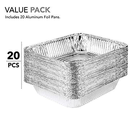 9x13 Aluminum Pans (20 Pack) - Disposable & Recyclable Foil Tray- Half Size Steam Table Deep Pans - Tin Foil Pans for Cooking, Heating, Storing, Prepping Food, BBQ, Grilling, Catering, Stock Your Home - size: 20 Pack