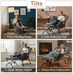 Tiita Lazy Chair with Ottoman, Modern Large Accent Lounge Chair, Leisure Sofa Armchair with Ottoman, Reading Chair with Footrest for Bedroom, Living Room, Dorm Rooms, Garden Dark Grey - color: Dark Grey