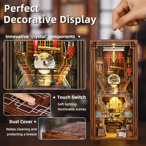 MiniCity DIY Book Nook Kit for Adults, 3D Wooden Puzzle Bookend Bookshelf Insert Decor with LED Light and Dust Cover (Beyond Library) - style: Beyond Library
