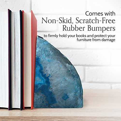 Nature's Decorations Teal Agate Bookends – A+ Grade Geode Heavy Duty Decorative Stone Crystal Book Ends for Shelves & Bookcases, Natural Polished Bookshelf Decor, 1 Pair 6-8Lbs - color: Teal, size: A+ Grade 6 - 8 Lbs